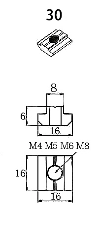 T-NUT M6 wpust rowkowy do profili T-Slot 30x30 rowek 8mm