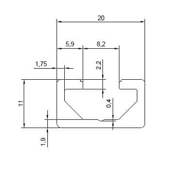 Profil aluminiowy T-Track 11x20 Srebrny — cięty na wymiar