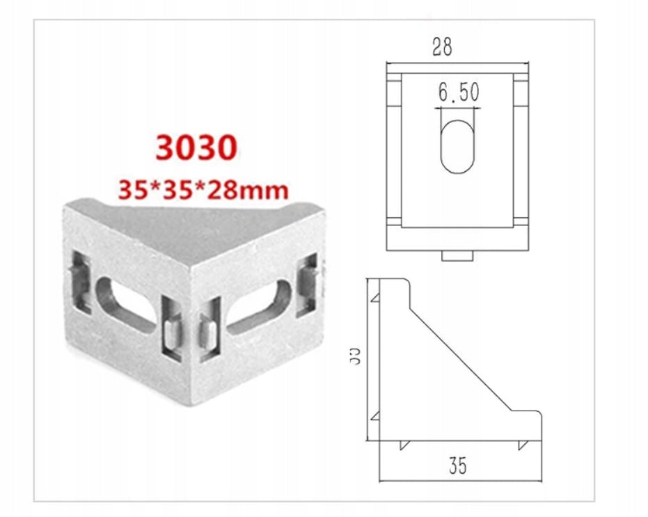 Zestaw 4x Narożnik Cast Corner 90° do 30x30 T8 + akcesoria | kątownik profil aluminiowy