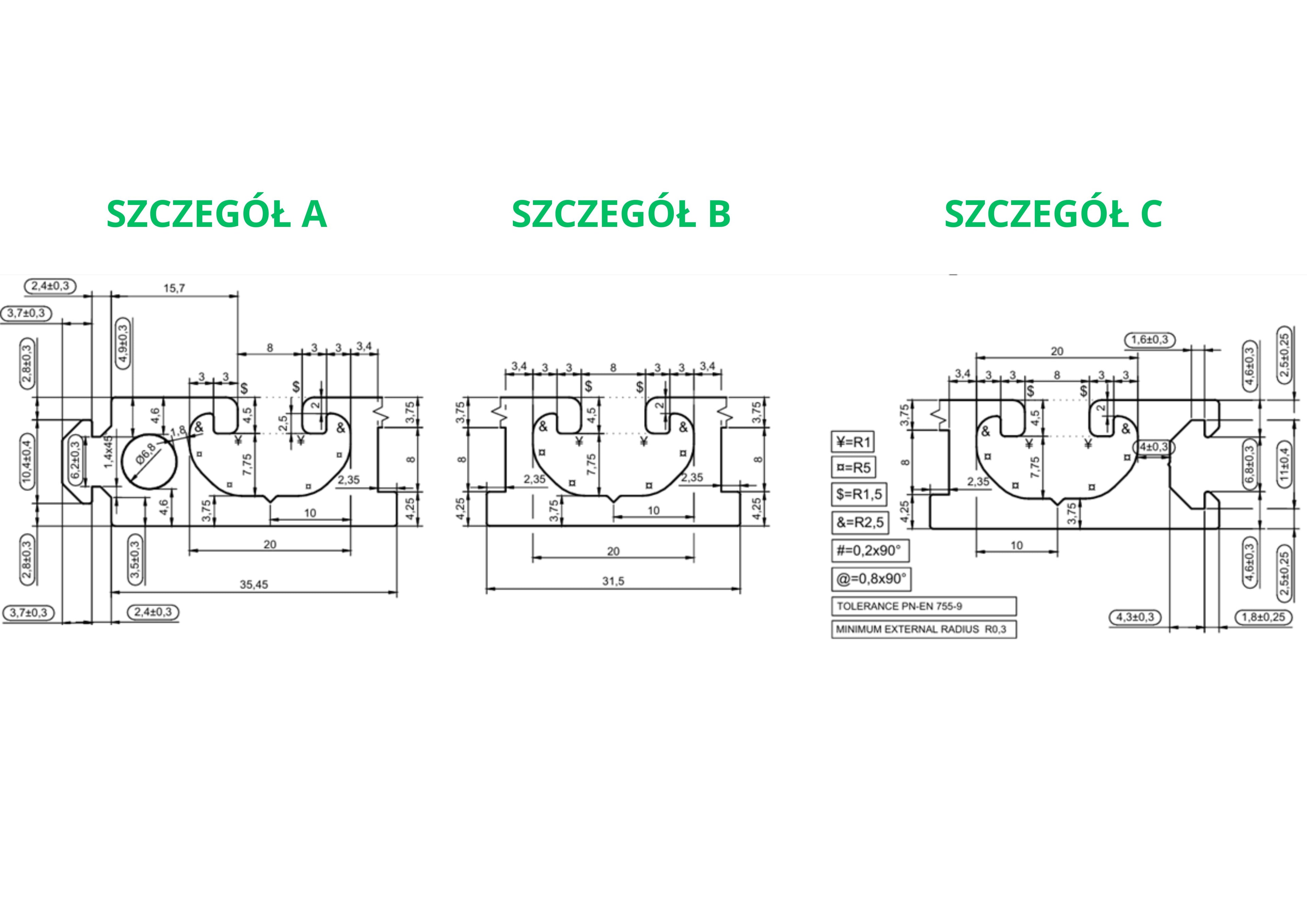 Profil aluminiowy do stołów teowych 126x16 mm z wypustem fi 8 1000 mm