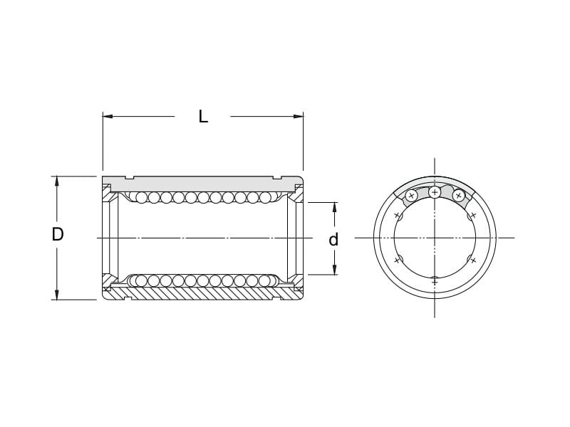 LM8UU wymiary 8 × 15 × 24 mm (d × D × L) — łożysko liniowe zamknięte