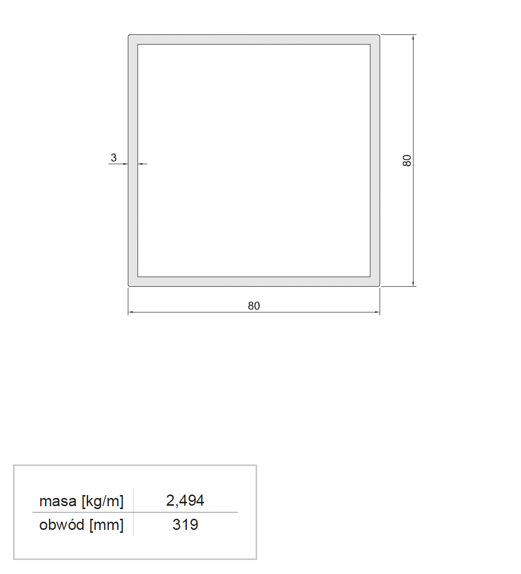 Aluminium square tube 80x80 mm gate pergola winter garden BSV